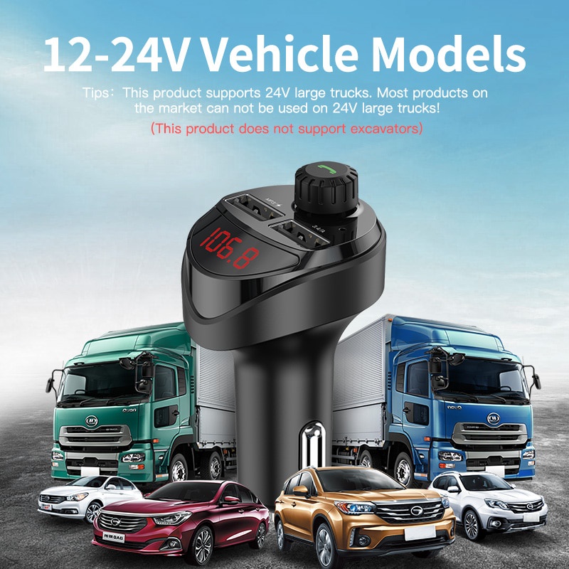 KUULAA Củ Sạc Điện Thoại Hai Cổng usb 3.4a Kiêm Máy Nghe Nhạc mp3 Và Đài fm bluetooth Cho Xe Hơi