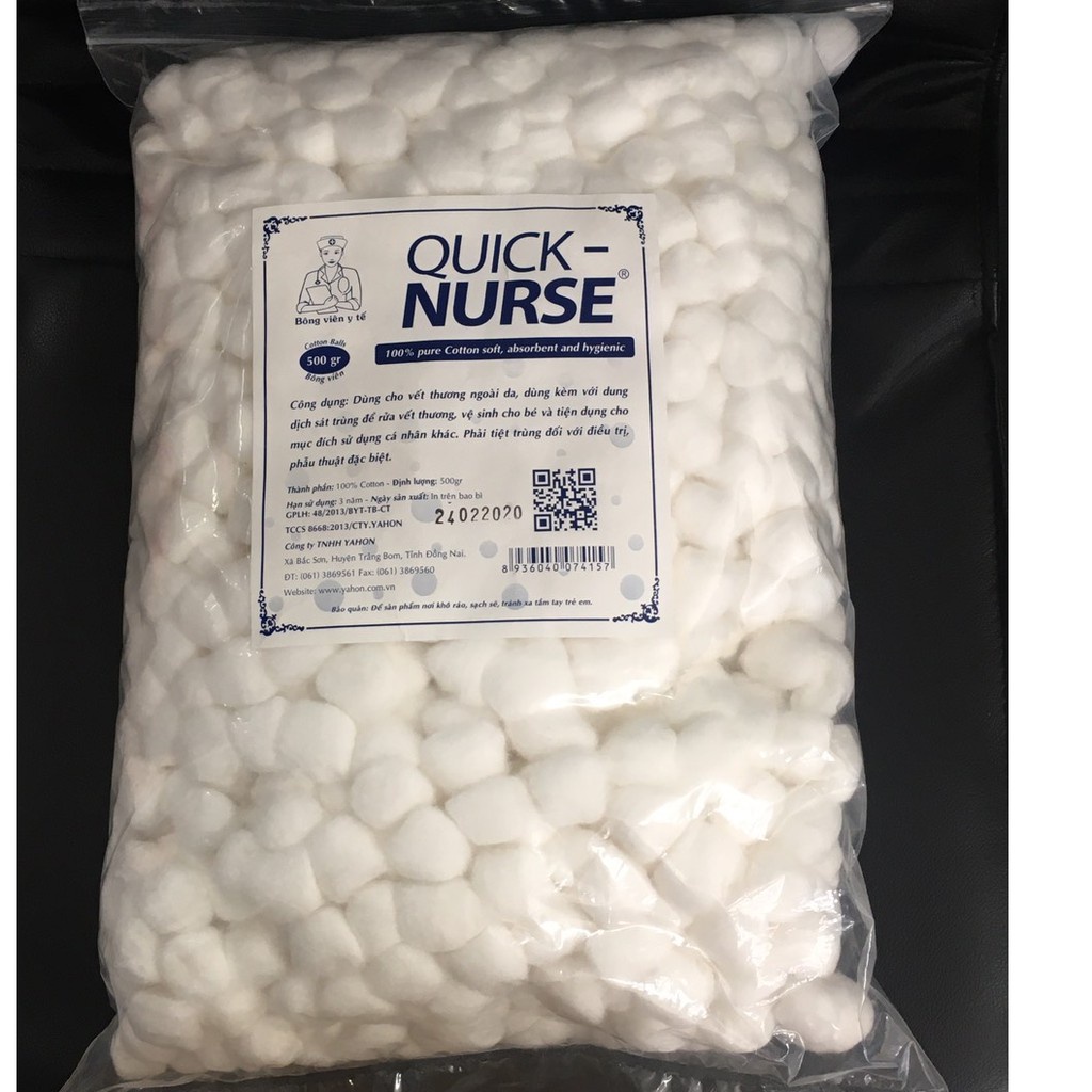 Bông gòn viên Quick Nurse gói 500g -Bông viên quick nurse