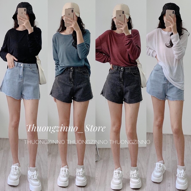 [Ảnh thật /Video]Quần sooc jean cắt đùi tua gấu mã mới hottrend Quần đùi tôn dáng tôn eo forl Hàn Quốc