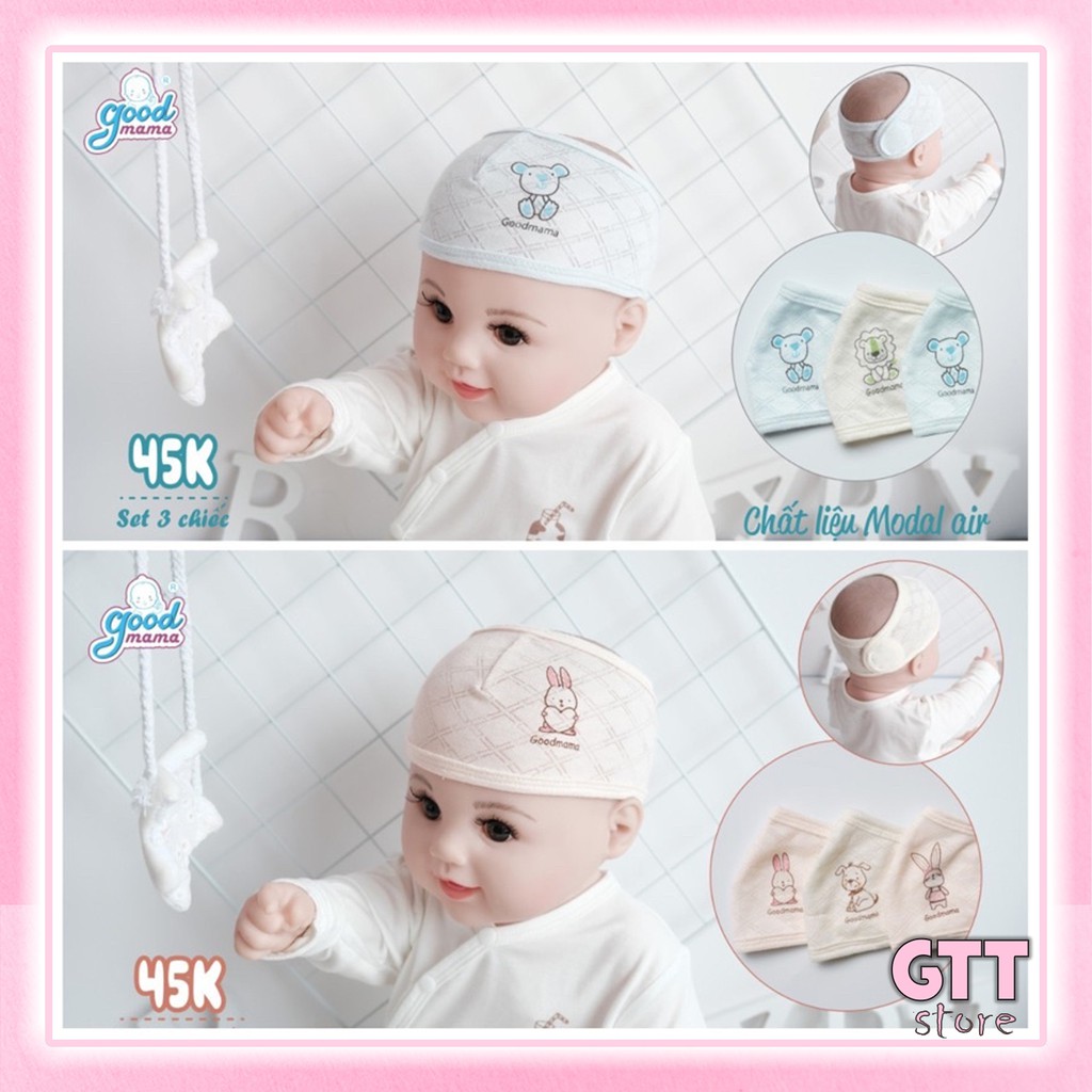 Set 3 mũ che thóp cho bé trẻ sơ sinh Good mama cao cấp thoáng khí CTHOP04