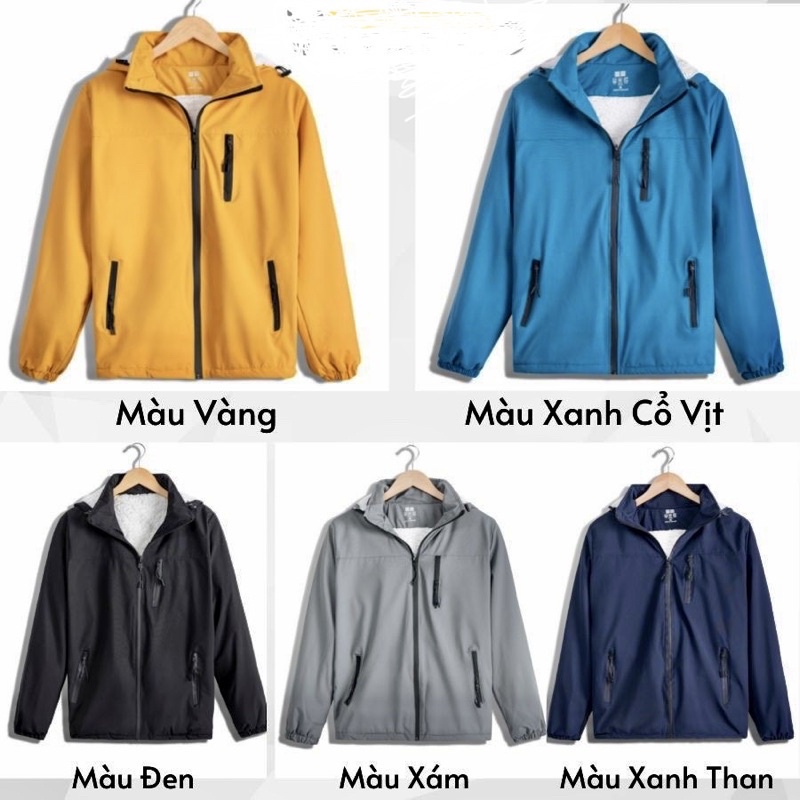 Áo gió nam nữ 3 khóa lót lông vải tráng bạc