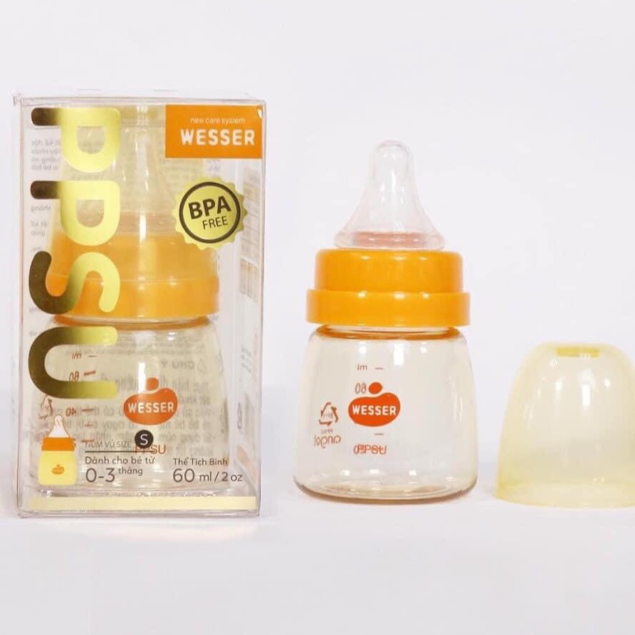 Bình Sữa Cho Bé Sơ Sinh Cổ Hẹp Cao Cấp 60ml _Wesser PPSU