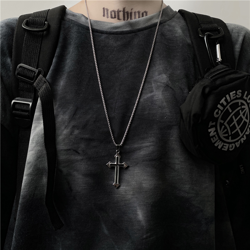 Dây Chuyền Thép Titan Dáng Dài Mặt Thánh Giá Phong Cách Harajuku Đường Phố 22082 Cho Cặp Đôi