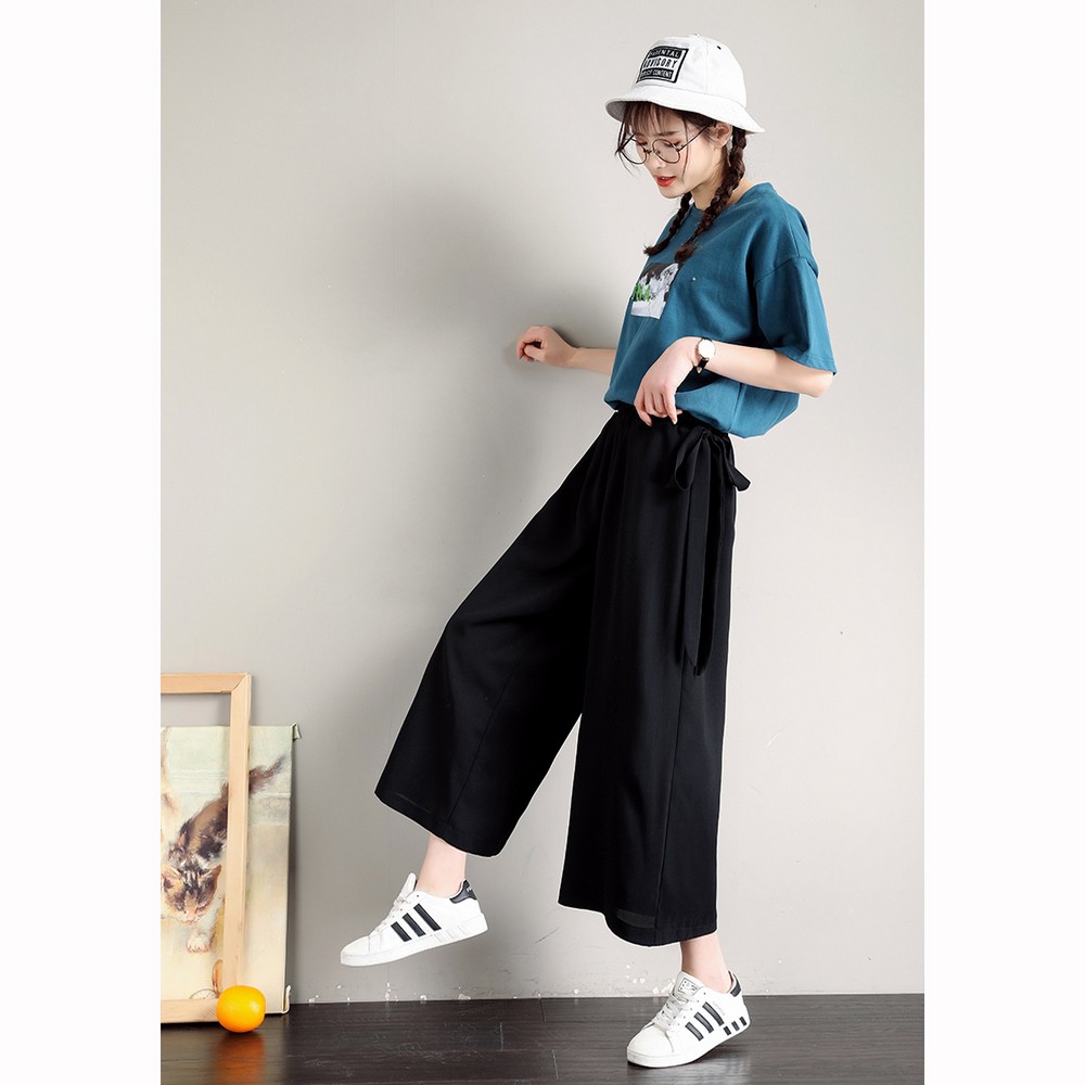 Quần ống rộng cạp chun cao eo thắt dây form rộng dáng lửng TTS | BigBuy360 - bigbuy360.vn