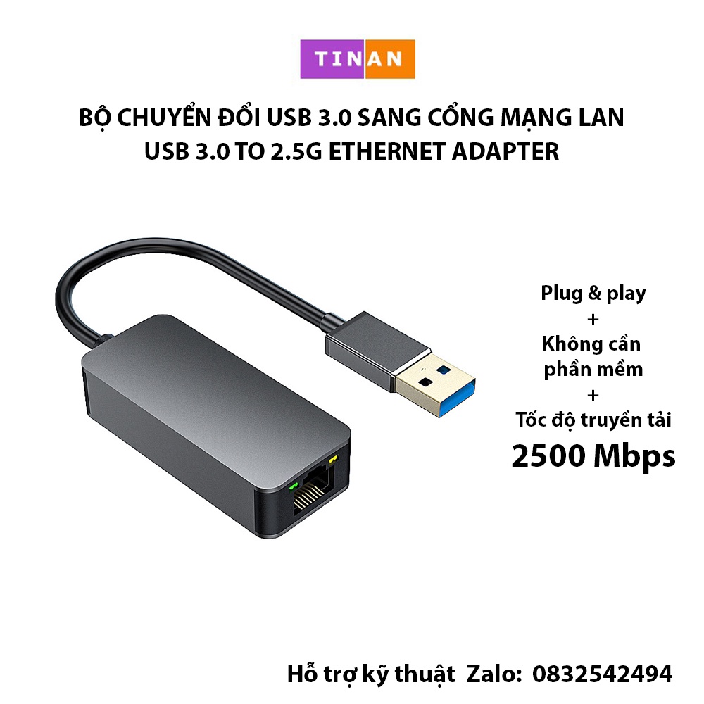 [100/1000/2500 Mbps] Bộ Chuyển Đổi USB Sang Cổng Mạng Lan Ethernet Cho Macbook, Laptop, Máy Tính Bàn