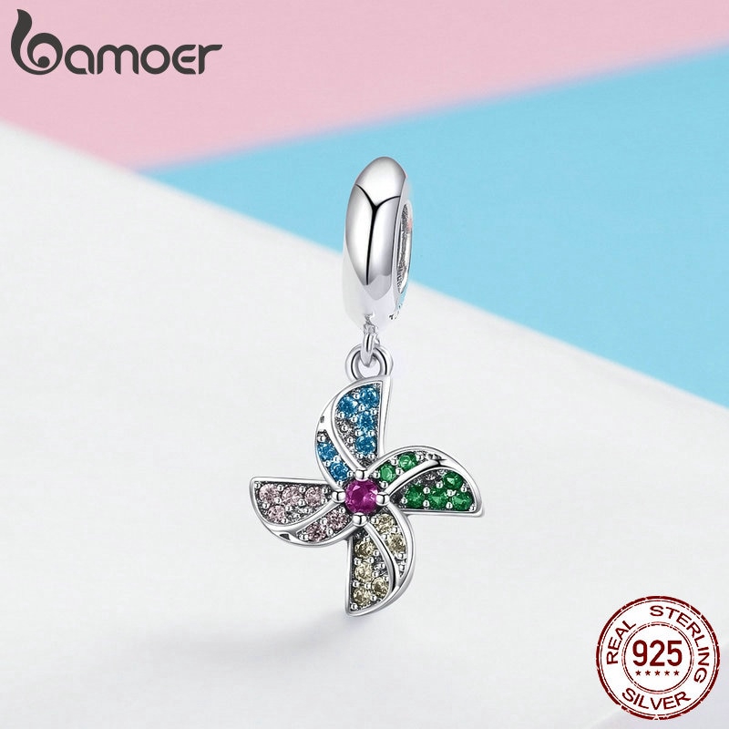 Mặt trang sức Bamoer SCC971 bằng bạc 921 hình chong chóng gió nhiều màu sắc dùng làm trang sức DIY