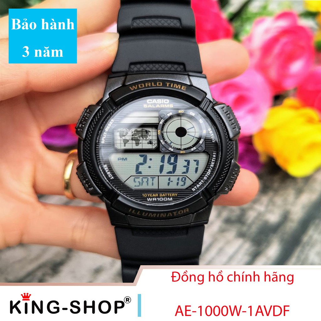 Đồng hồ nam Casio Standard thể thao, điện tử giá rẻ - Dây cao su, chống nước 200M (AE-1000W-1AVDF)