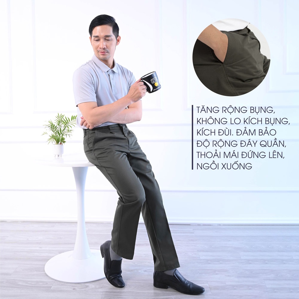 Quần Kaki Nam Trung Niên ANCHI Màu Xanh Rêu Ống Suông Dày Dặn Cao Cấp