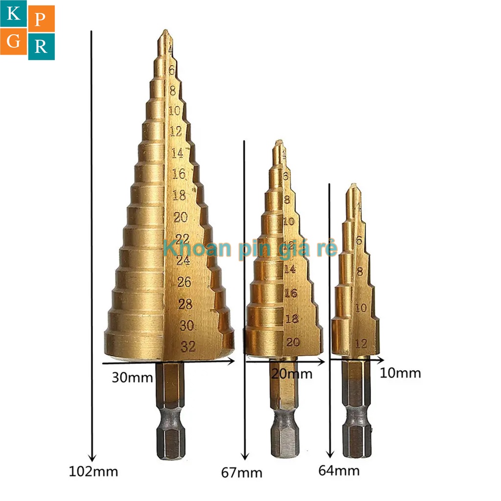 KPGR Mũi khoan tháp chuôi lục giác tùy chọn kích thước