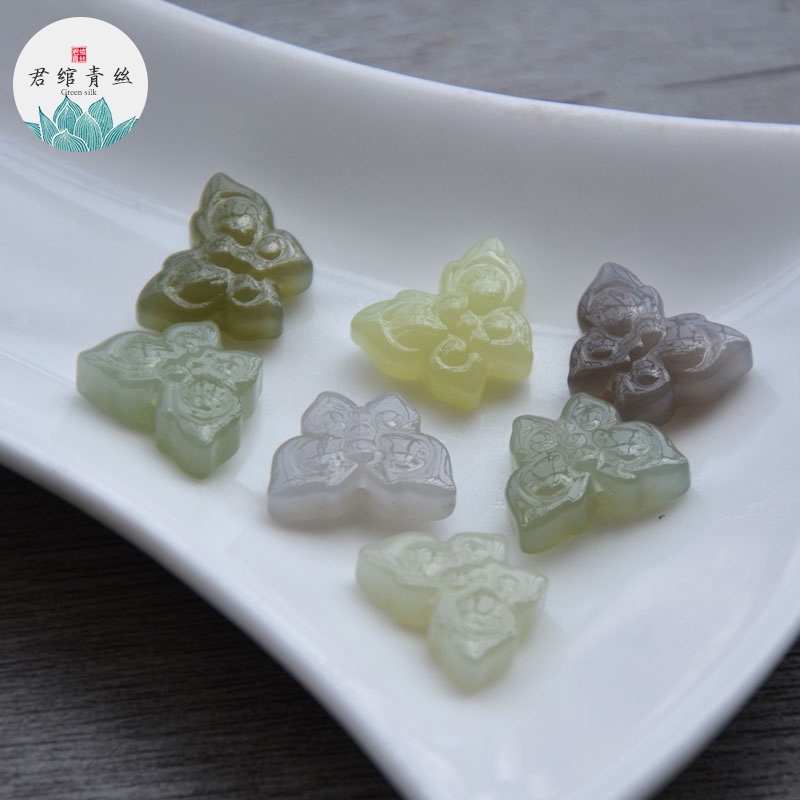 Ice Yingge Khuyên Tai Mặt Đá Hetian Tự Nhiên Hình Bướm Nguyên Chất Tự Nhiên Dùng Làm Mặt Dây Chuyền Hán Phục diy