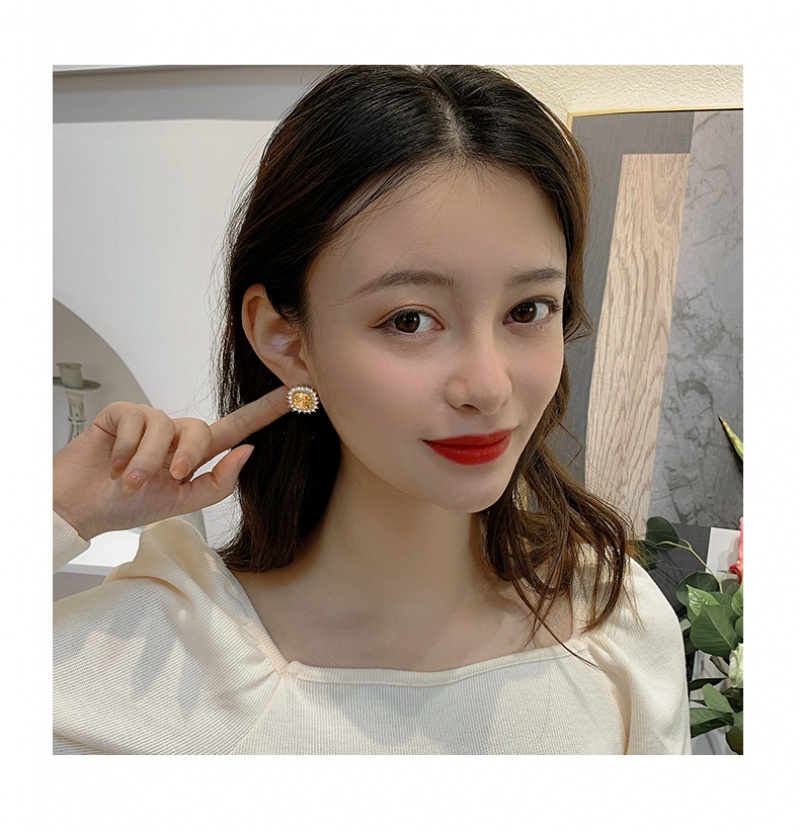 Bông tai mạ bạc đính đá thiết kế đơn giản phong cách Retro Hàn Quốc 2023