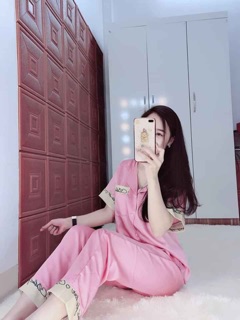 Bộ ngủ lụa satin dài chữ ký
