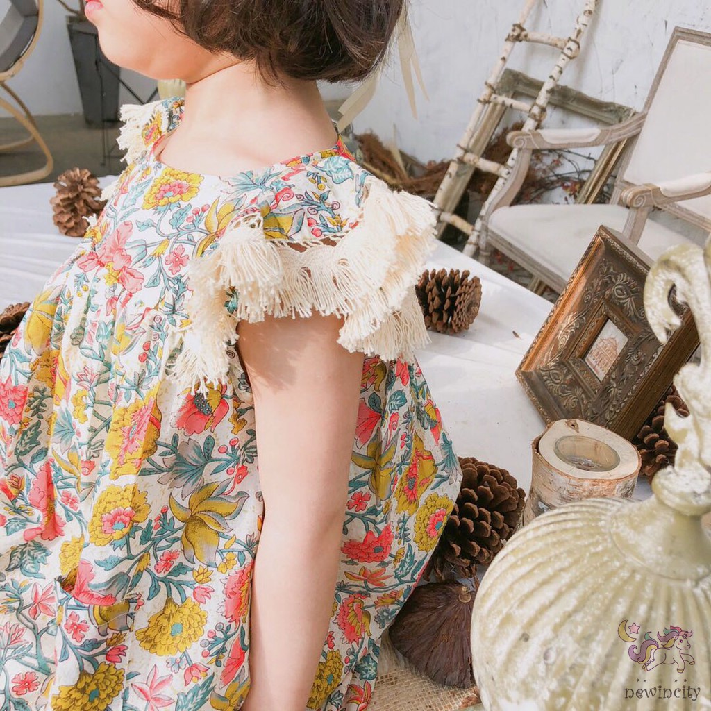 Đầm Bé Gái In Hoa Phong Cách Hàn Quốc