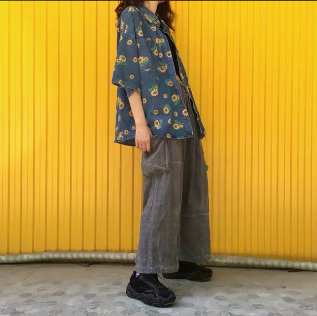 HÀNG HOT -Áo sơ mi denim hoa cúc phong cách cực chất