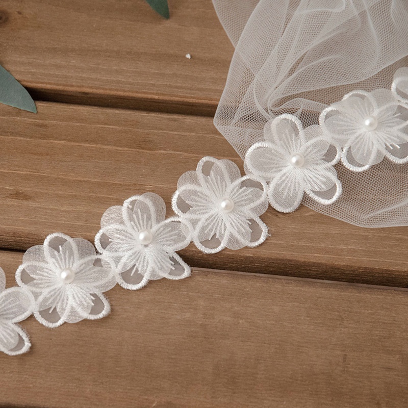 Dải Dây Ren Đính Hạt Ngọc Trai Màu Trắng Dài 1 Yard Dùng Trang Trí Quần Áo DIY