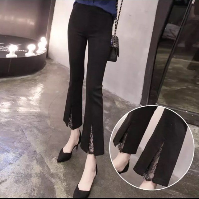 (BB- Hàng order) Quần ống loe xẻ pha ren KA186