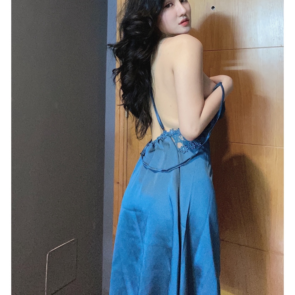 Đồ ngủ sexy / Đầm ngủ 2 dây chéo lưng phối ren siêu gợi cảm, chất liệu lụa satin cao cấp mịn mát, freesize dưới 65kg Sex | BigBuy360 - bigbuy360.vn