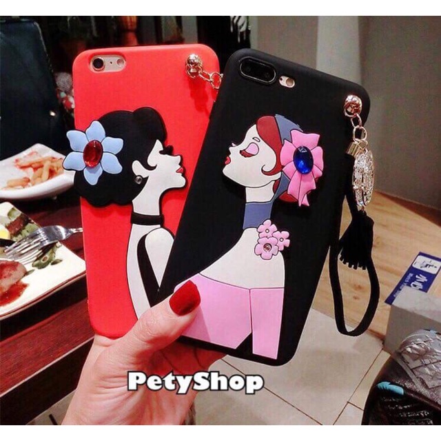 Ốp dẻo cô gái đính đá kèm dây đá iPhone 6Plus/6SPlus/7Plus/8Plus/X