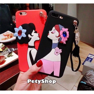 Ốp dẻo cô gái đính đá kèm dây đá iPhone 6Plus/6SPlus/7Plus/8Plus/X