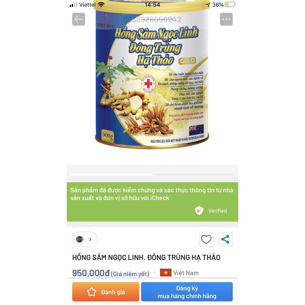 Sữa bột hồng sâm ngọc linh đông trùng hạ thảo gold
