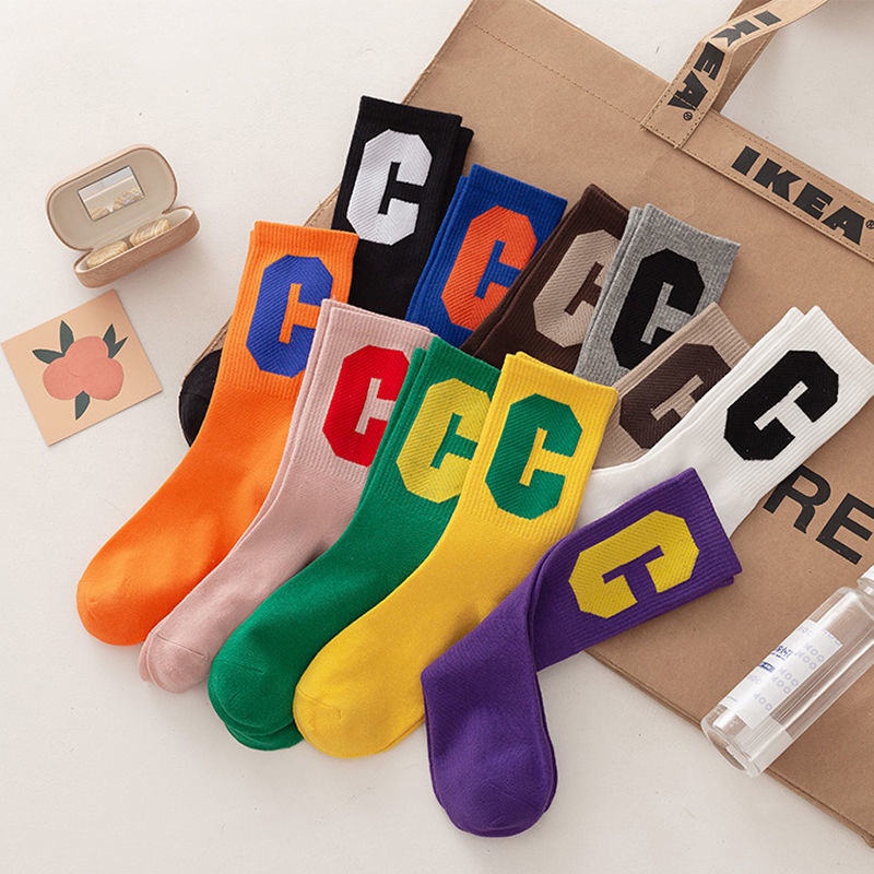 Vớ Cotton In Chữ C Phong Cách Hàn Quốc Thời Trang Mùa Thu Mới Cho Nữ