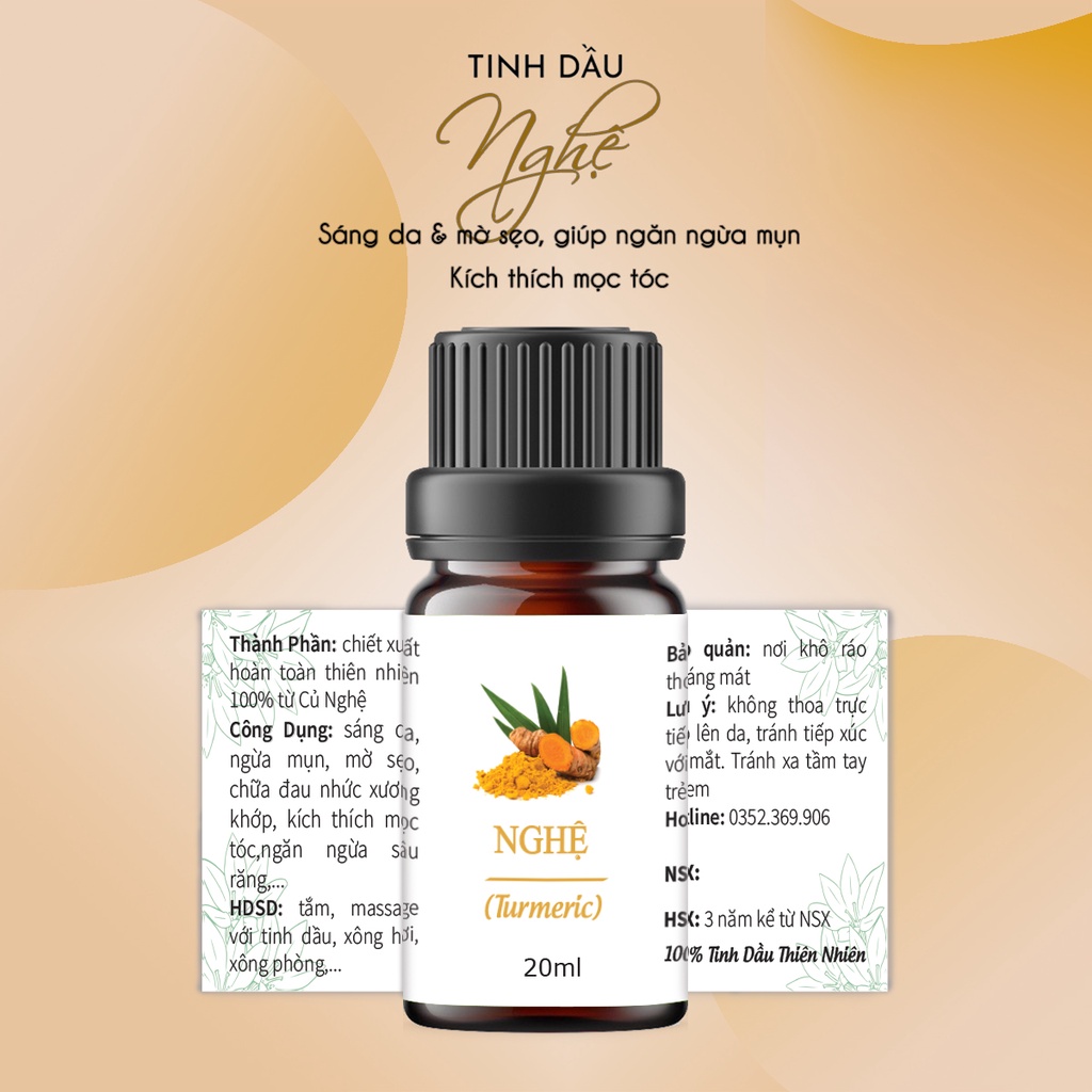 Tinh dầu Nghệ 20ml, sáng da, mờ nám, sẹo thâm, vết chân chim, đồi mồi.