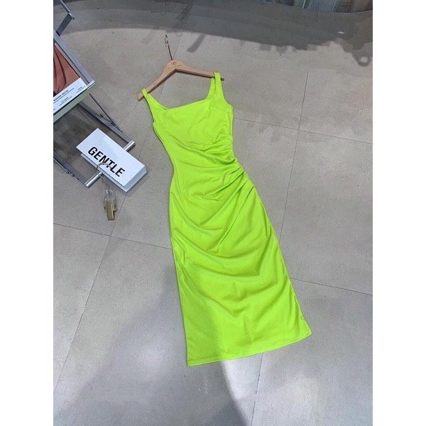 Váy body ba lỗ nhún eo, đầm dáng dài, không tay, xẻ tà chất vải cotton co giãn thấm hút mồ hôi 4 màu