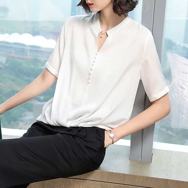 258400-1 - Áo lụa tay ngắn mặc hè hàng nhập - giá 420k