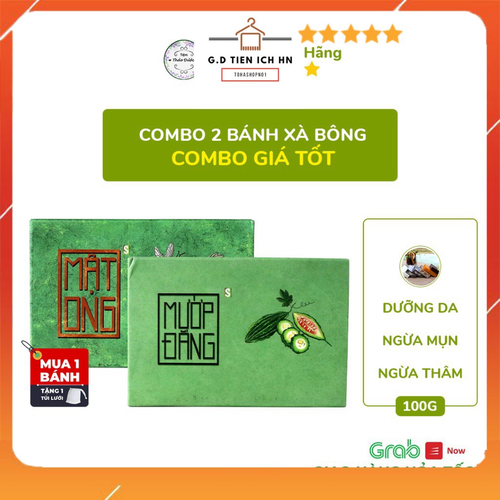 Combo 2 bánh Xà Bông Mướp đắng, Mật ong (100% thiên nhiênTặng 2 túi lưới)