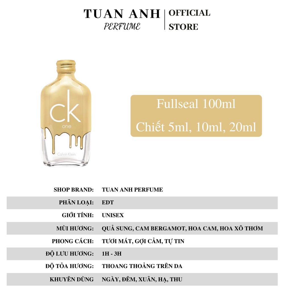 Nước hoa nam nữ unisex chính hãng thơm lâu Calvin Klein CK One Gold mẫu thử cao cấp TUANANHPERFUME