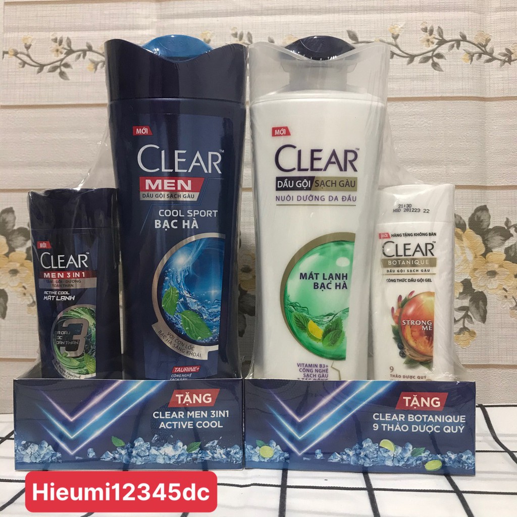 [CHÍNH HÃNG MUA 1 TẶNG 1] Dầu Gội Clear 340g  Mát Lạnh Bạc Hà tặng kèm gội Strong Me hoặc Active Cool 70g