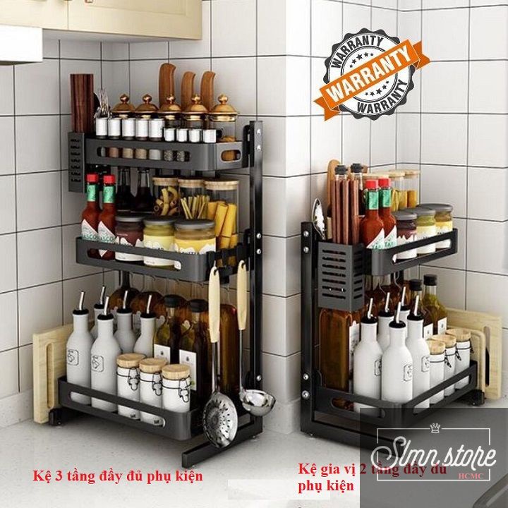 Kệ bếp đa năng INOX phủ sơn tĩnh điện Đen, kệ gia vị cao cấp  Loại Dày. SD3.KGVDEN