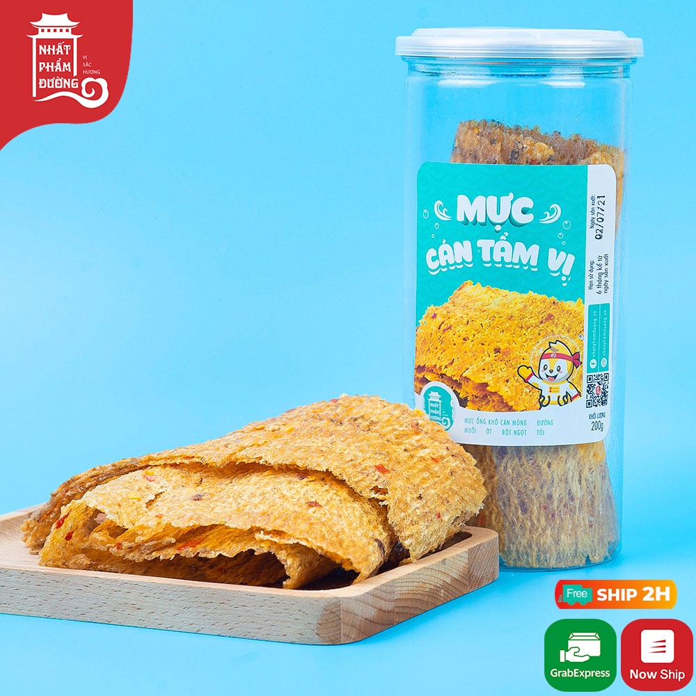 Mực cán tẩm gia vị Nhất Phẩm Đường 200g đồ ăn vặt vị cay, ngọt, mực bento bản to