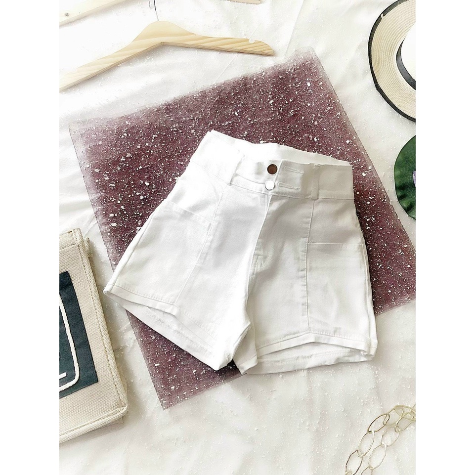 Quần short nữ kaki cạp cao 2 túi ngang lai xẻ V dưới 58kg đủ size