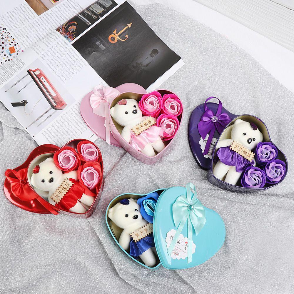 .Set 3 Hộp Quà Tặng Hoa Hồng Sáp Trái Tim Gấu Đáng Yêu