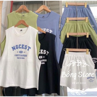 [Rẻ Vô Địch] Bộ cotton ba lỗ phối quần đùi Unisex  mặc đôi ,nhóm , lớp------ BỘ BA LỖ NGC SỐ 215