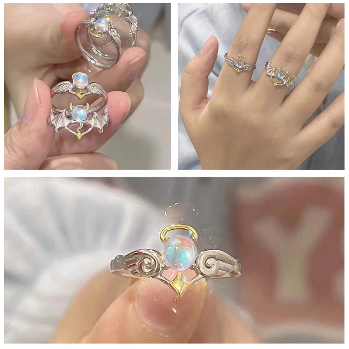 Nhẫn Hở Đính Đá Mặt Trăng Thời Trang Cho Cặp Đôi