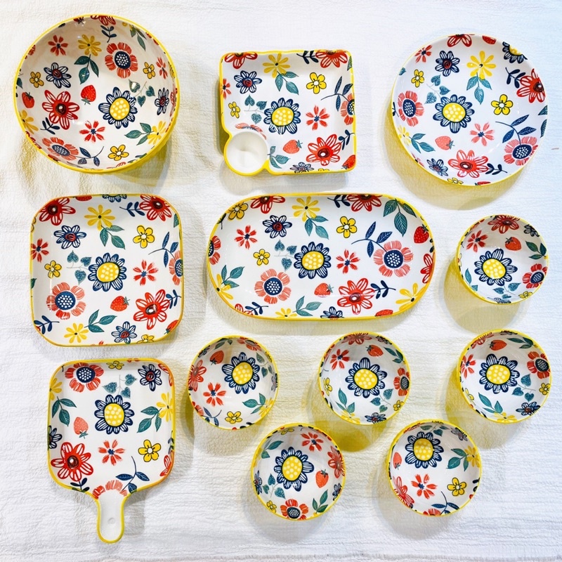 Bát ăn cơm,đĩa sứ🎁TẶNG GÁC ĐŨA🎁Bộ chén dĩa sứ dễ thương,Bát đĩa Hoa Vàng Decor Cao Cấp