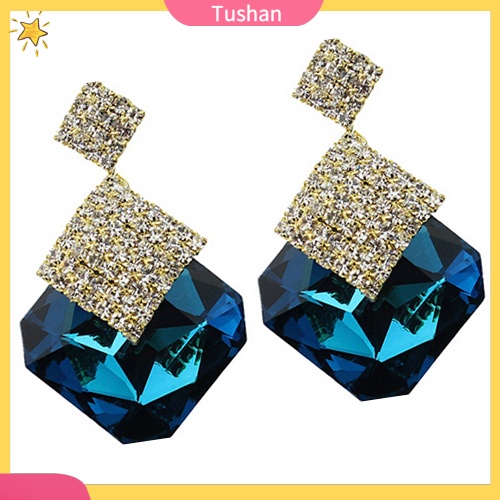 Khuyên tai hình vuông đính đá sang trọng thời trang cho nữ