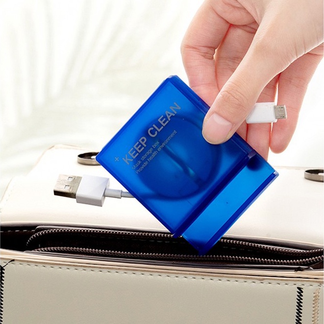 Set 2 Hộp Đựng Tai Nghe/ Cáp Sạc USB Hình Vuông Bằng Nhựa Tiện Dụng Giá Đỡ