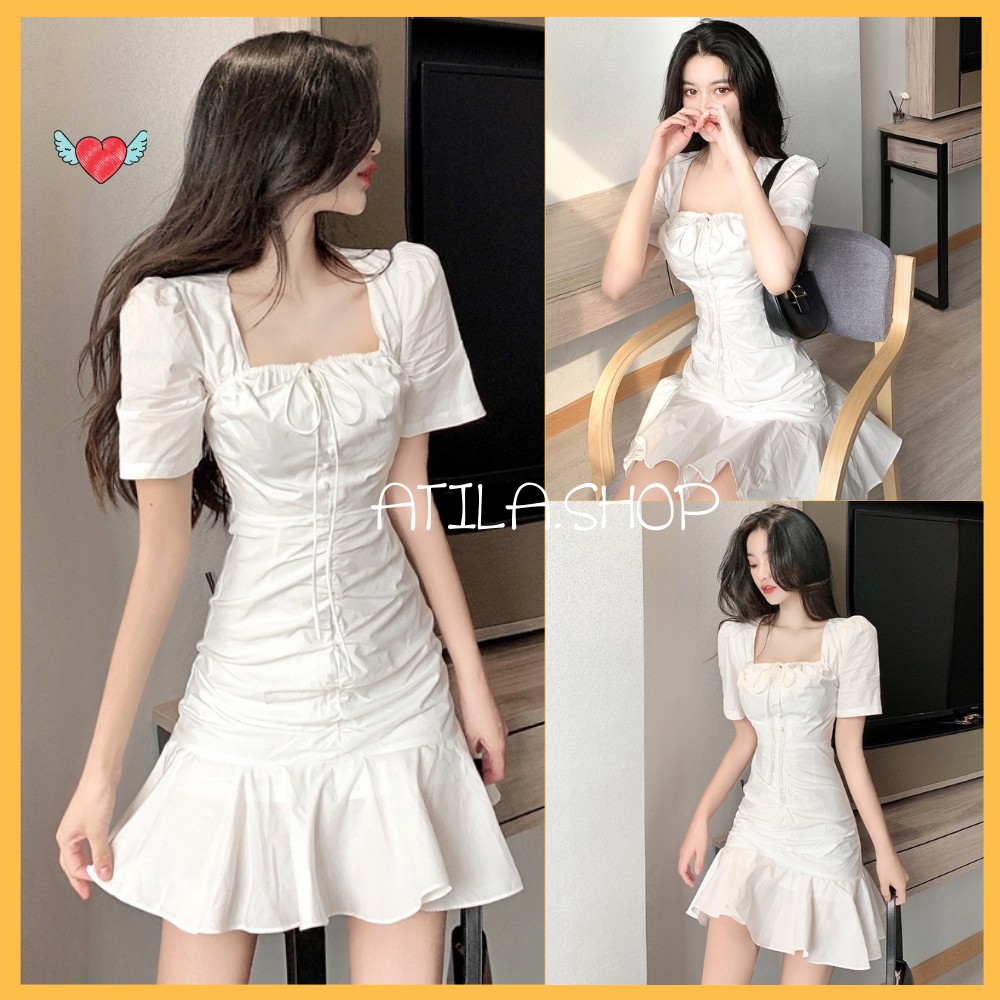 Đầm nữ , đầm đuôi cá ngắn tay cổ vuông form ôm thời trang cho nữ ATILA SHOP