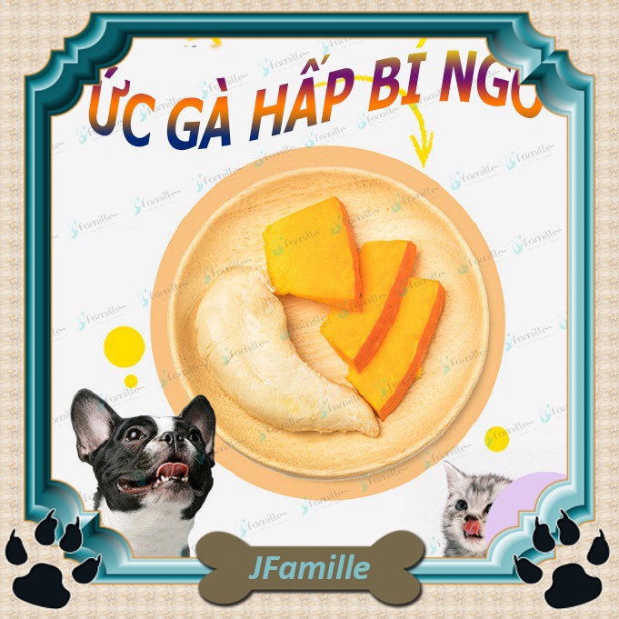 [MỀM MỊN]Snack Cho Thú Cưng JFamille, Ức Gà Hấp Bí Ngô, Cung Cấp Protein, Rau Củ. Gói 50gr Tiện Dụng. JF88