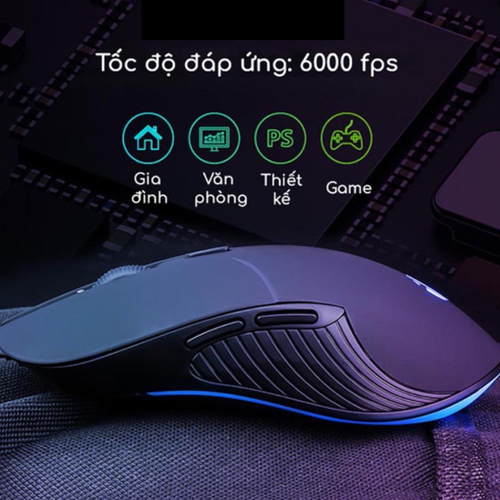 Chuột máy tính có dây MD Inphic PB1B, chuột gaming 4800DPI, 6 nút, thiết kế chống ồn, dùng cho PC Laptop