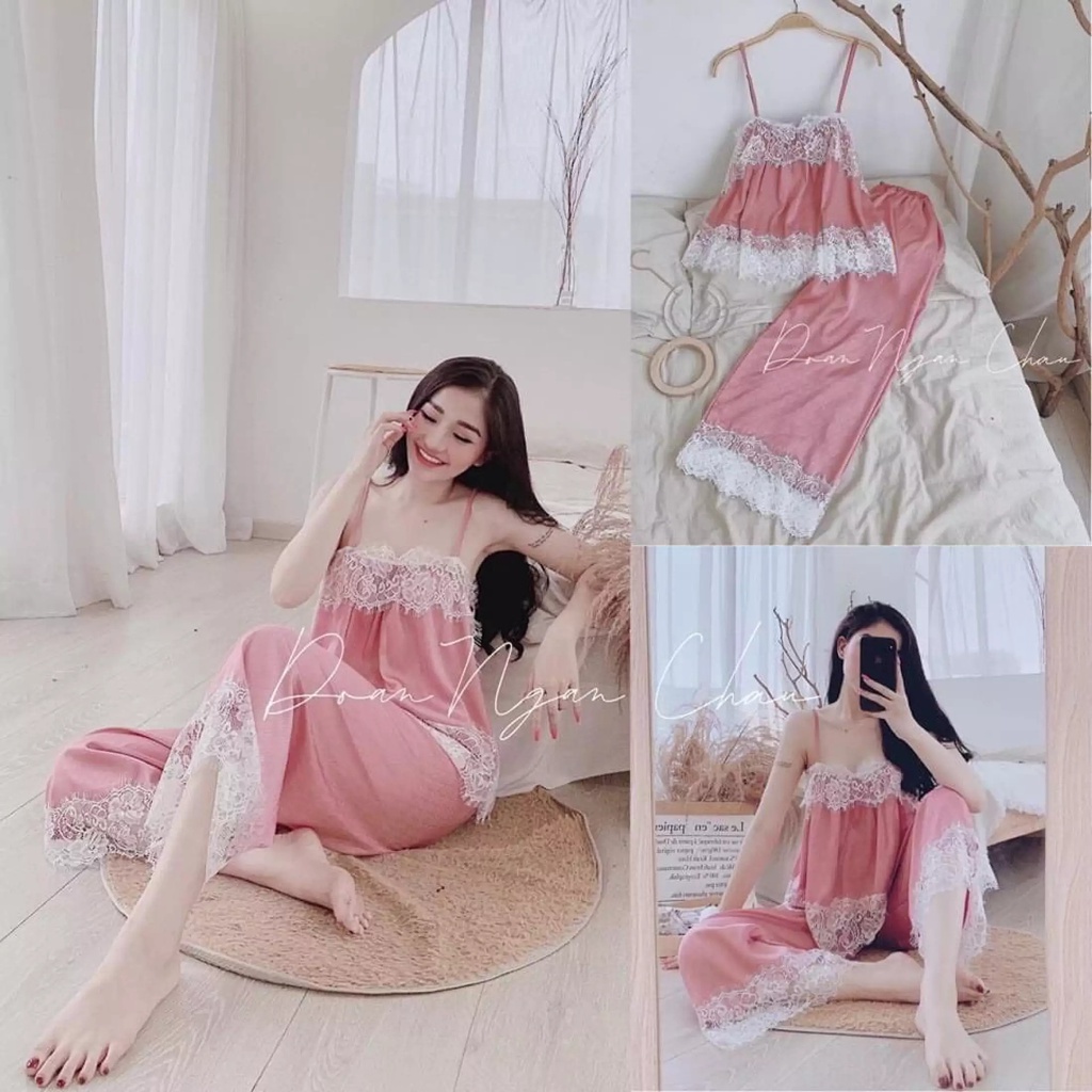 Đồ ngủ áo quần nữ áo 2 dây phối viền ren quần dài hoặc ngắn cho nữ mặc nhà siêu xinh | BigBuy360 - bigbuy360.vn
