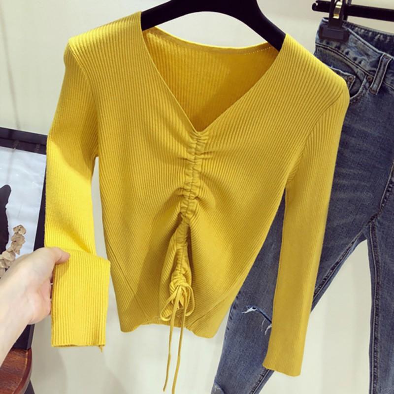Áo Sweater Nữ Tay Dài Cổ Chữ V Màu Trơn Phong Cách Hàn Quốc | BigBuy360 - bigbuy360.vn