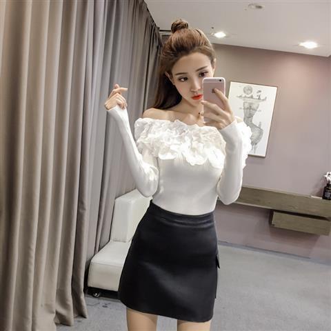 Fall new line neck sweater Korean women's long sleeve tight stretch bottoming shirt short pullover