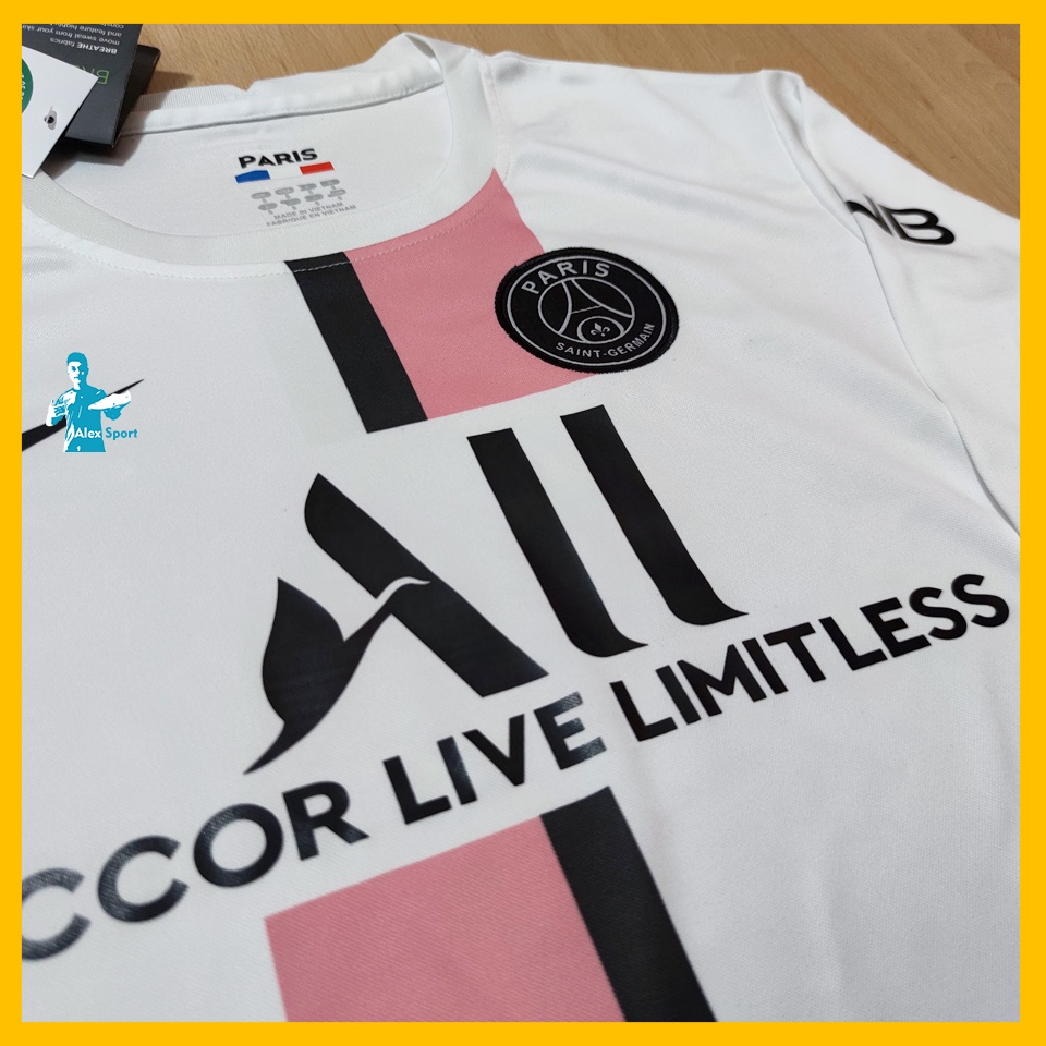 Tặng kèm khẩu trang - Bộ quần áo bóng đá CLB PSG trắng hồng dài tay - Alex Sport