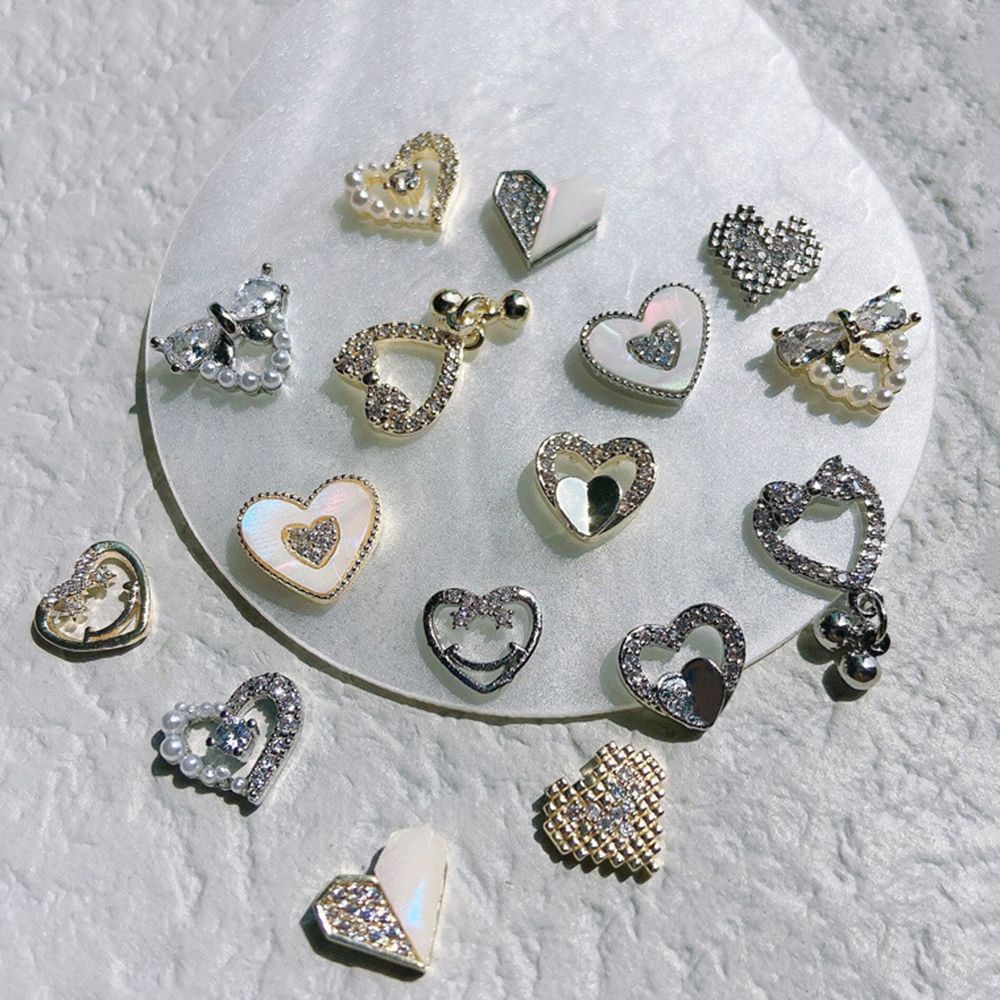 [Hàng mới về] Hạt phụ kiện trang trí móng tay hình trái tim đính đá zircon nhiều kiểu tùy chọn phong cách Nhật Bản