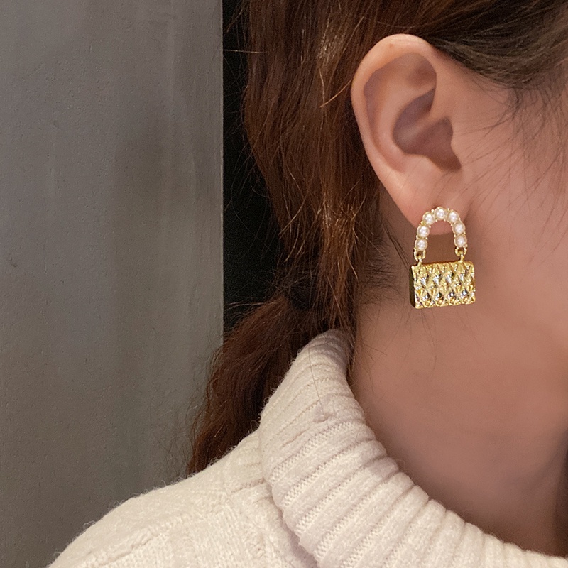 Đôi Khuyên Tai HìNh TúI XáCh PhốI HạT NgọC Trai Giả ThờI Trang Cho Nữ