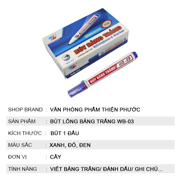 Bút lông bảng trắng Thiên Long nhiều màu WB-03 - Bút viết xóa dễ dàng THIỆN PHƯỚC